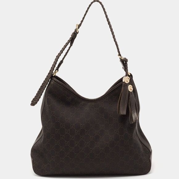 GUCCI Brown Monogram GG Web Marrakech Hobo Shoulder Bag Dollar Disco - Picture 12 of 15